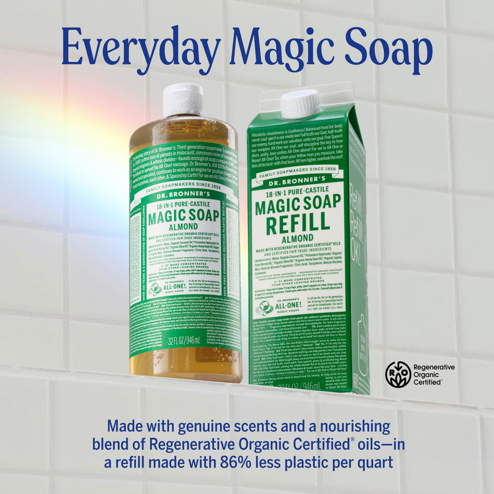 Dr. Bronner's Pure-Castile Almond Soap rinse illustrates a clean, residue-free finish.