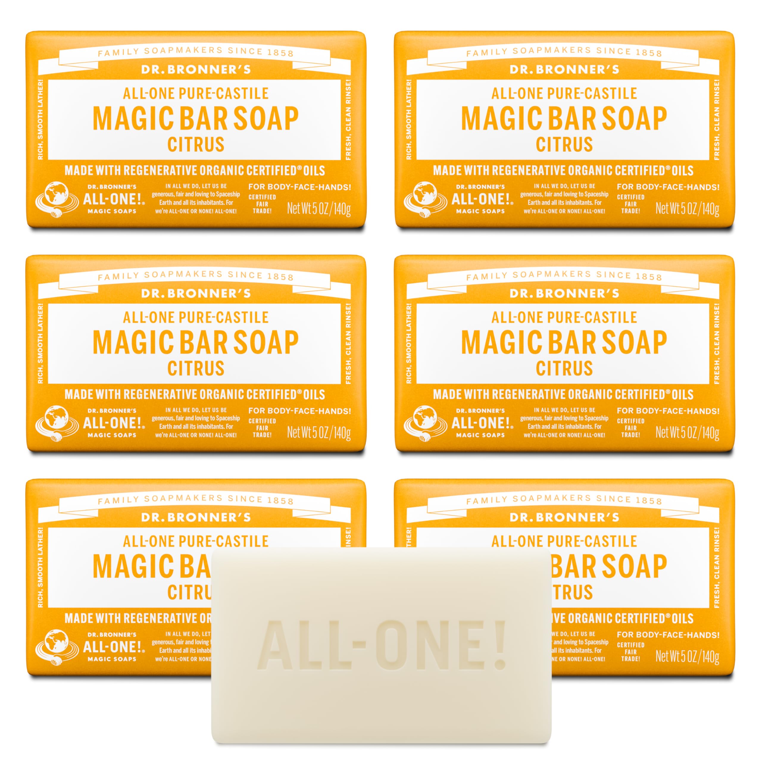 Dr. Bronner's citrus castile bar lather delivers refreshing cleanse