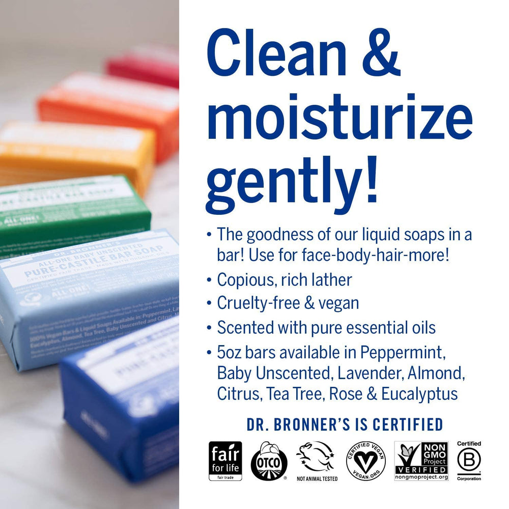Dr. Bronner's rose bar provides floral aroma and mild skin cleansing