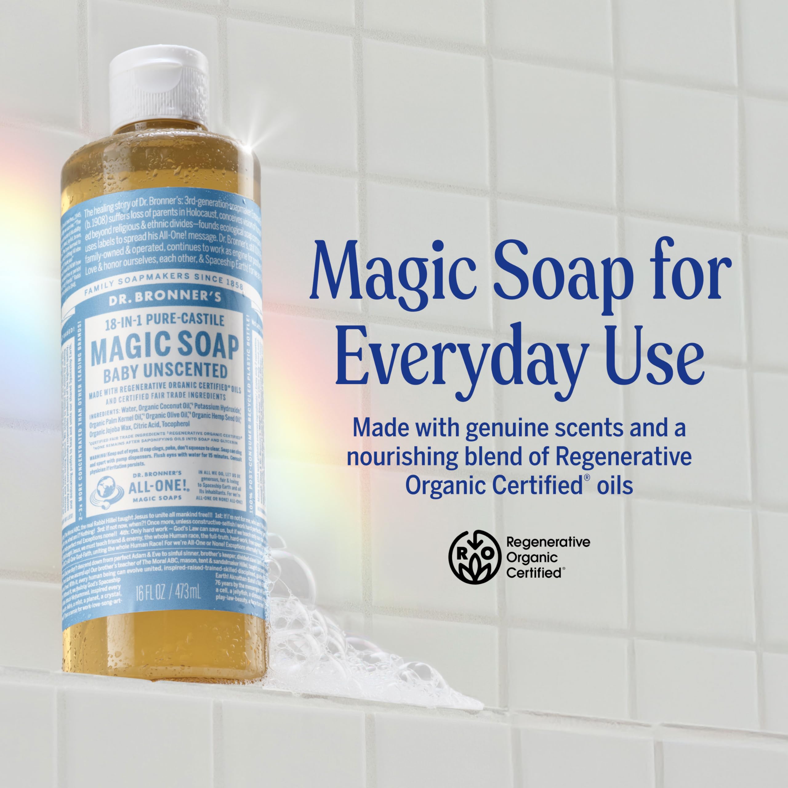 Rich lather from Dr. Bronner's Pure-Castile Baby Unscented soap