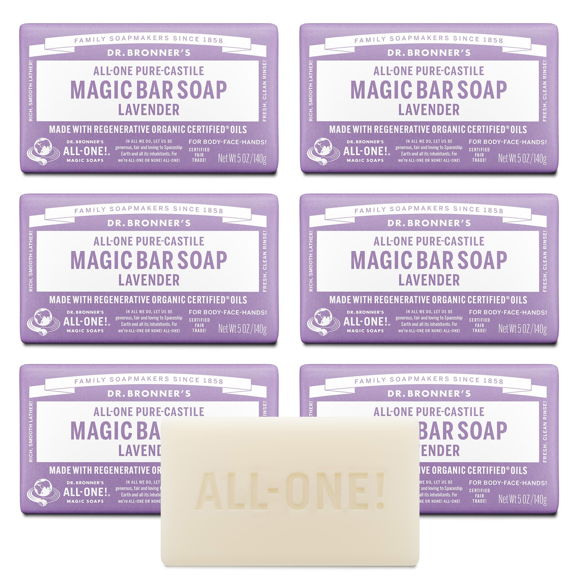 Dr. Bronner's Pure-Castile Lavender Bar lather close-up for a refreshing cleanse.