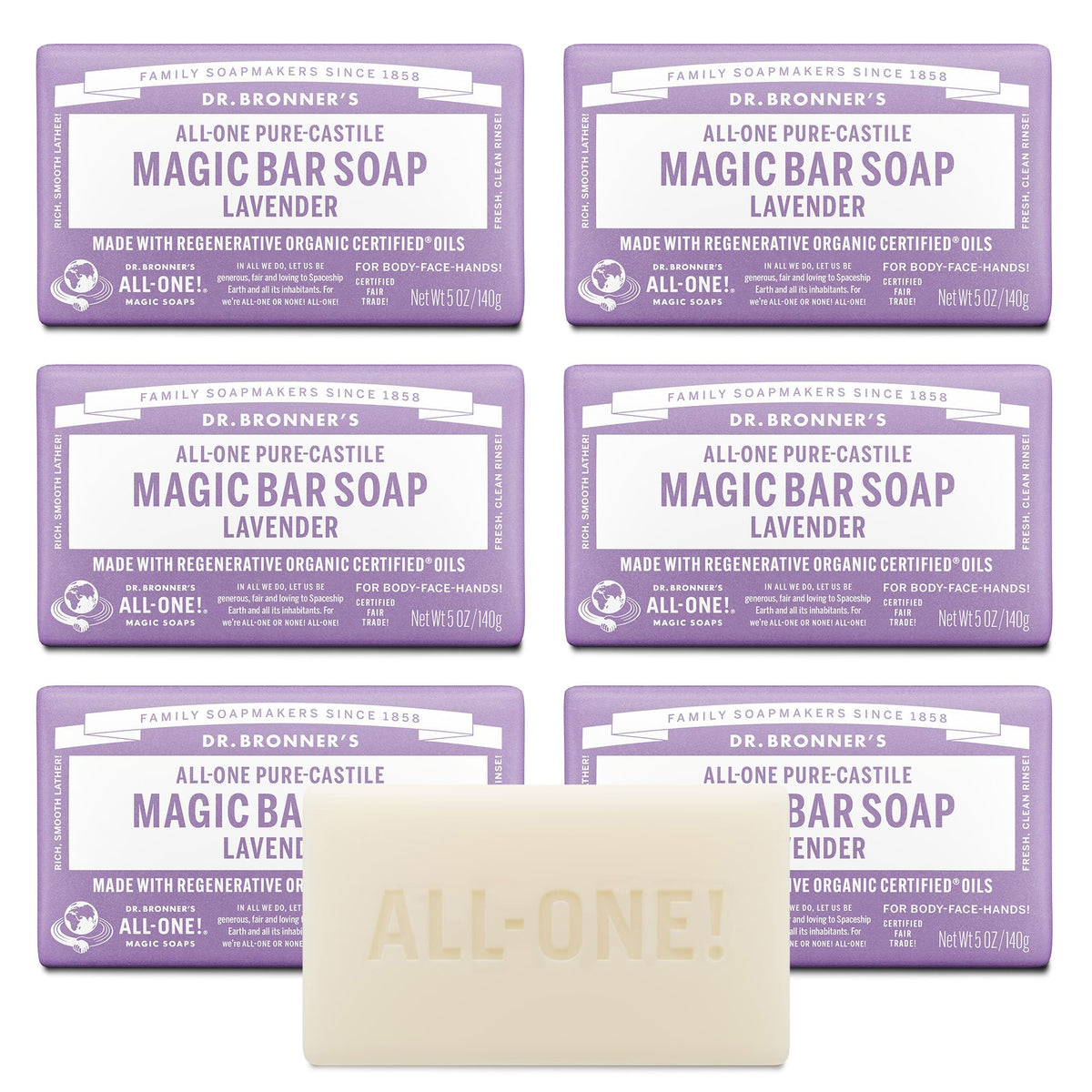 Dr. Bronner's Pure-Castile Lavender Bar lather close-up for a refreshing cleanse.