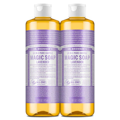 Dr. Bronner's Pure-Castile Lavender bottle close-up showing versatile cleansing options.