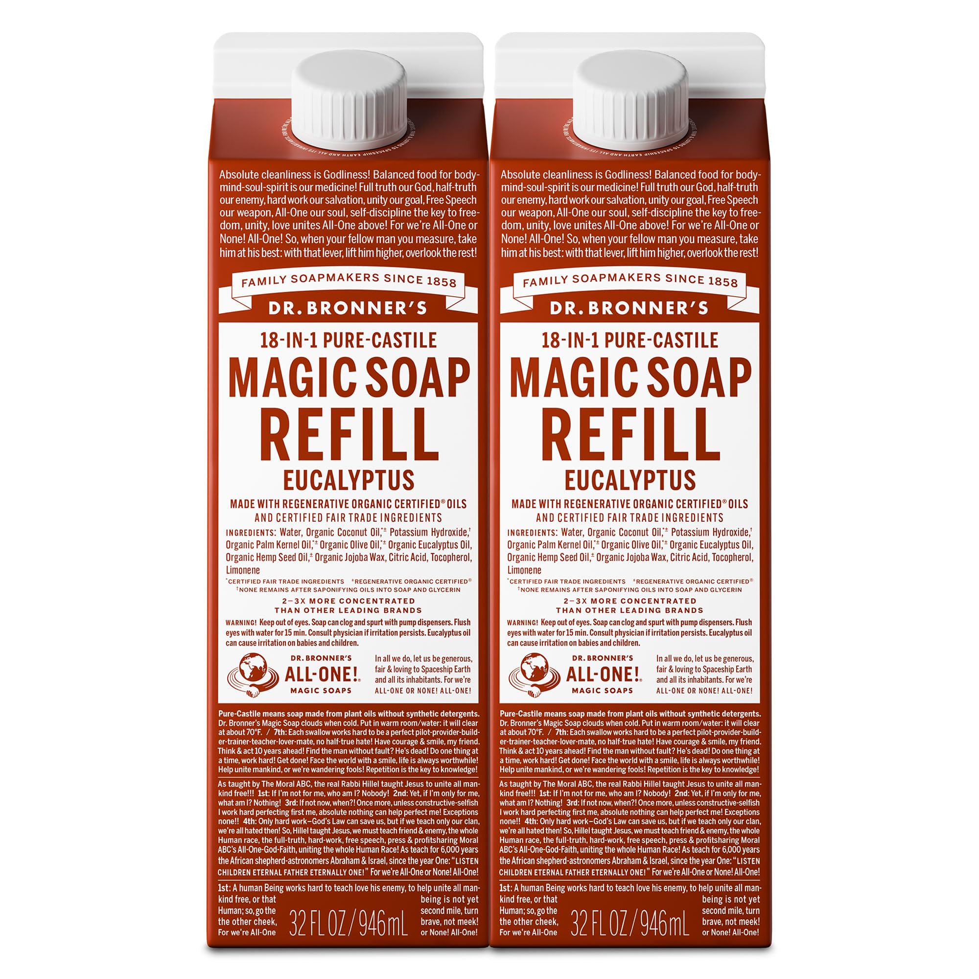 Dr. Bronner's Pure-Castile Refill bottle in Eucalyptus for versatile cleaning