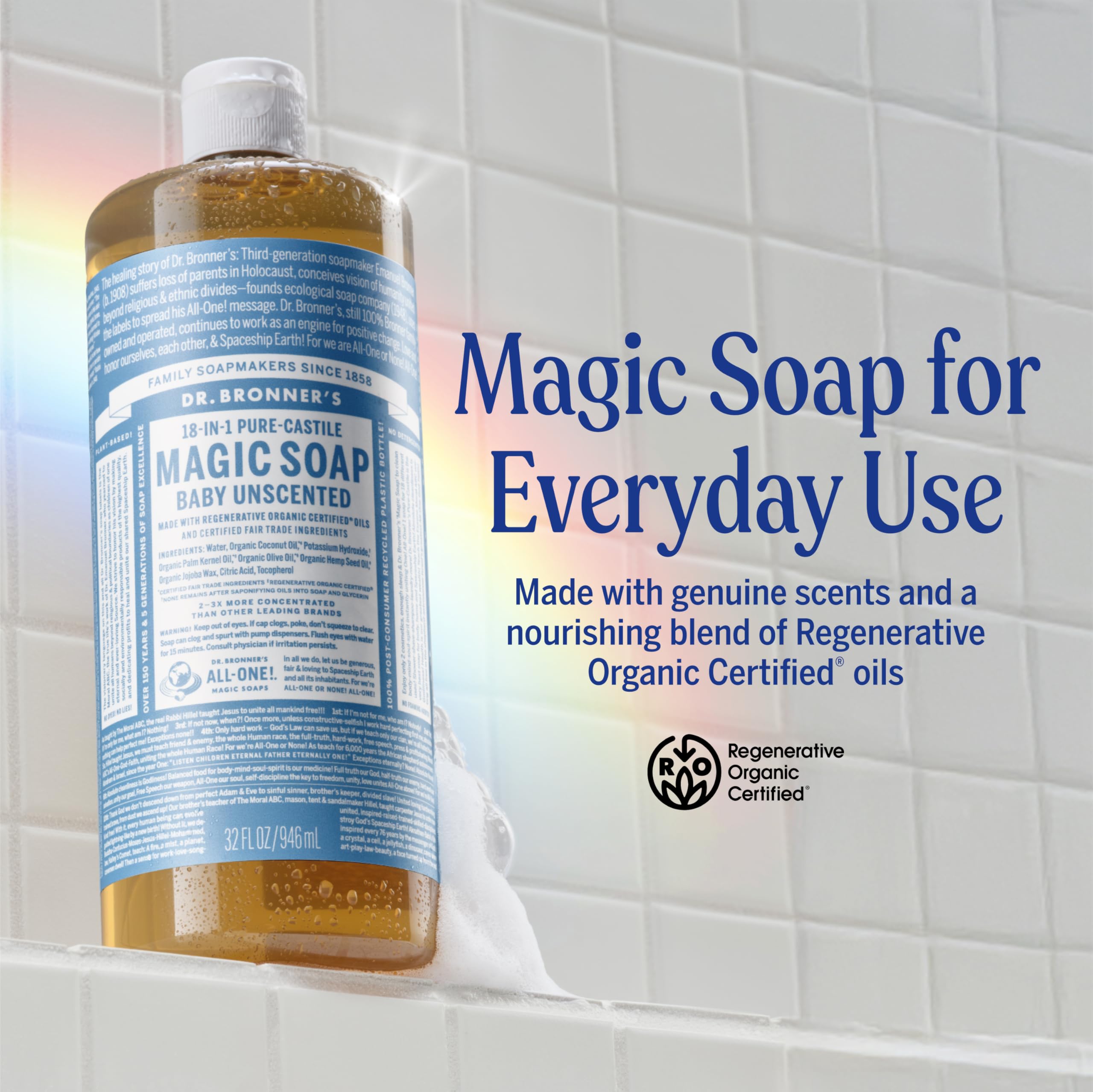 Dr. Bronner's Baby Unscented Pure-Castile bottle gentle for sensitive skin