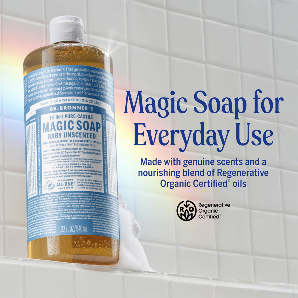 Dr. Bronner's Baby Unscented Pure-Castile bottle gentle for sensitive skin