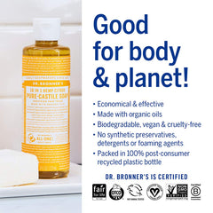 Dr. Bronner's Citrus label highlights organic, fair-trade ingredients.