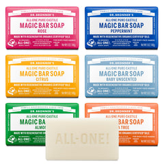 Dr. Bronner's Pure-Castile Magic Bar Almond, rich lather for face and body cleansing.