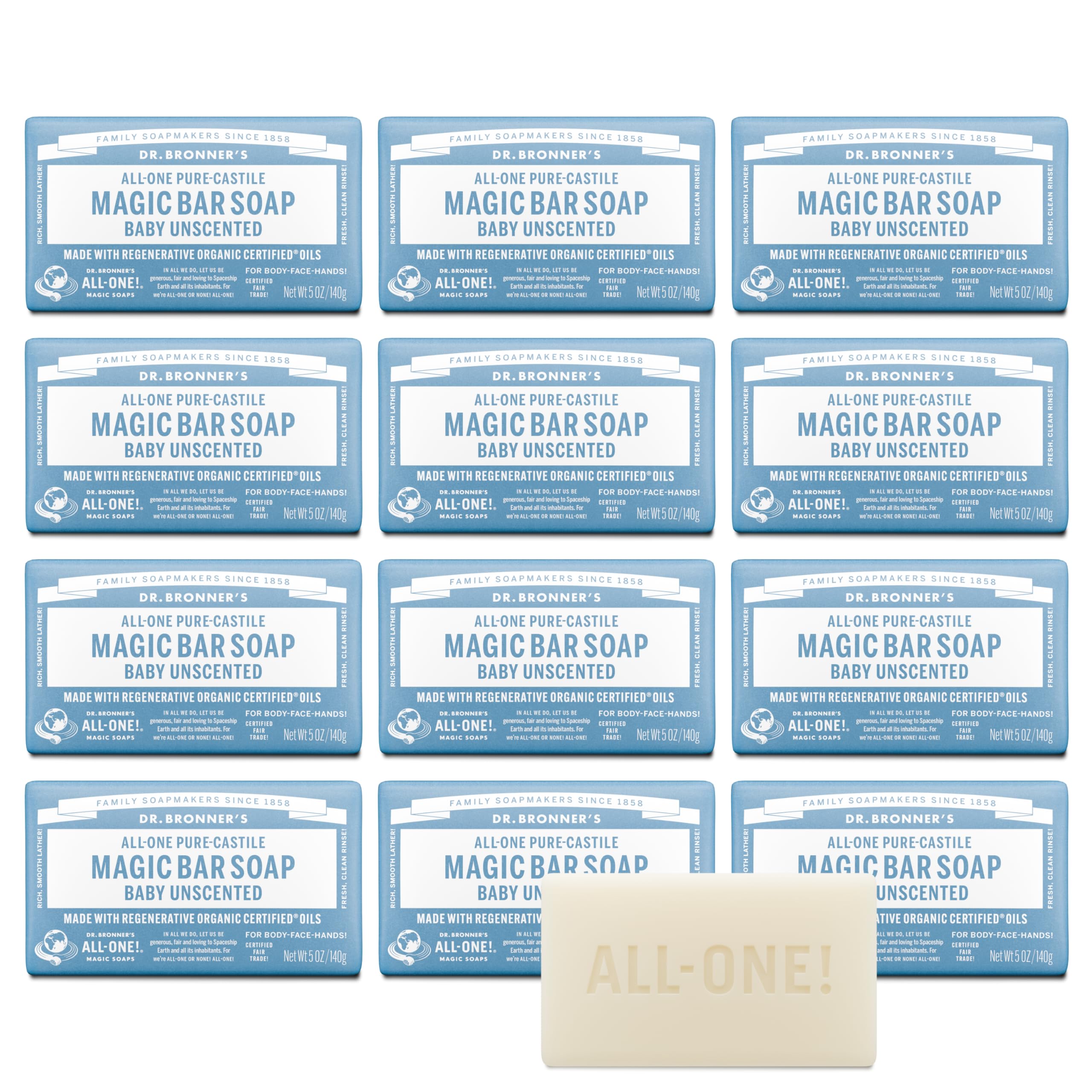 Dr. Bronner's Magic Bar Baby Unscented packaging on recyclable wrapper supports eco-friendly routines.