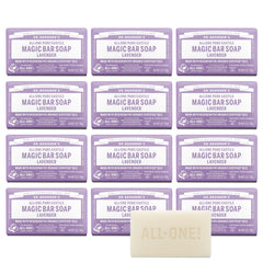 Dr. Bronner's Pure-Castile Lavender Magic Bar pack front view for bulk cleansing.