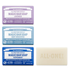 Dr. Bronner's Peppermint bar offers refreshing lather for face and body.
