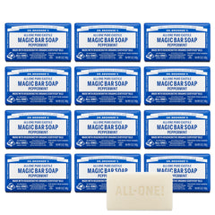 Dr. Bronner’s Pure-Castile Magic Bar Peppermint packaging uses recycled wrap for eco-friendly care.
