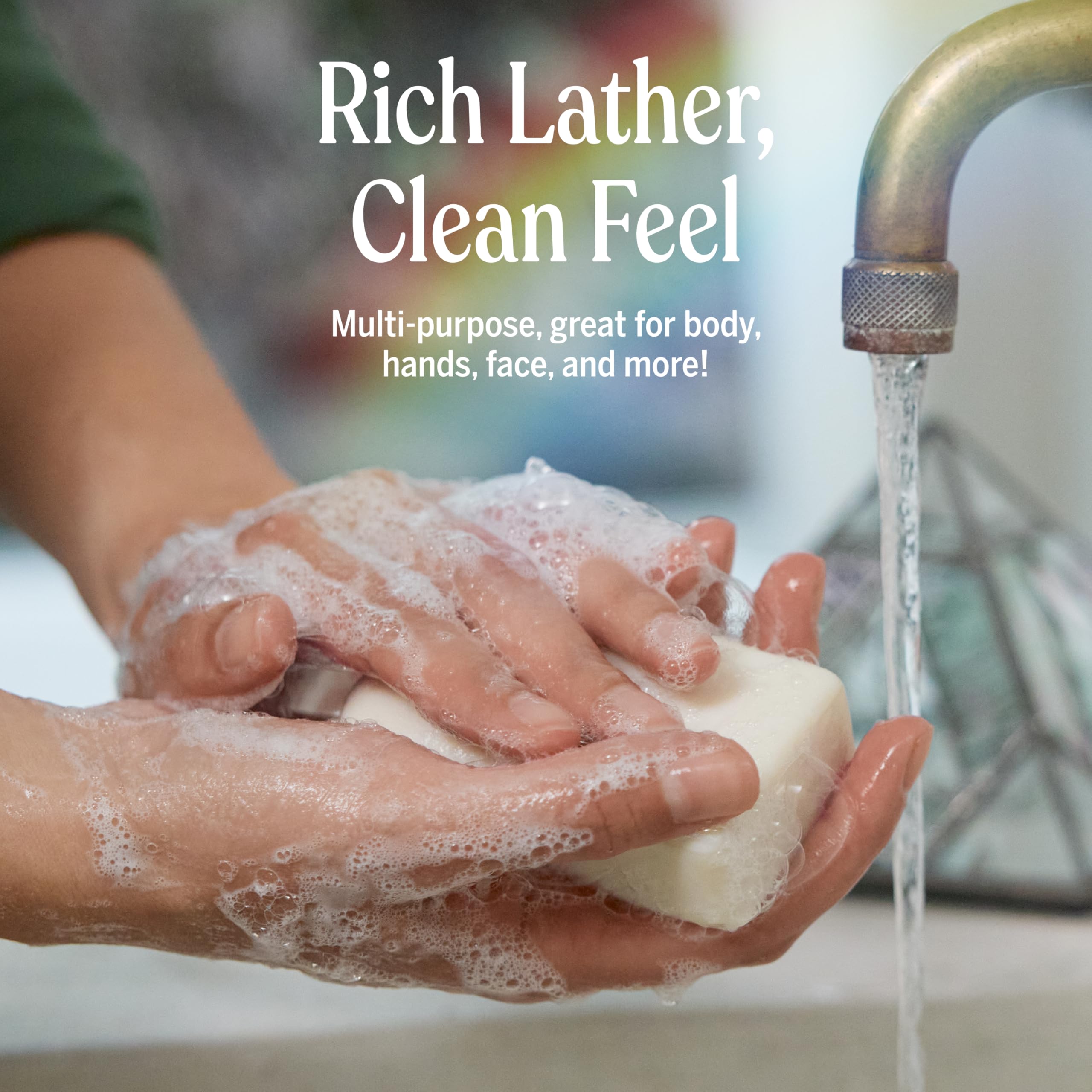 Face and hair-friendly soap bar with regenerative organic oils.