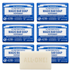 Dr. Bronner's Peppermint Pure-Castile soap bar lather close-up for refreshing face and body cleansing