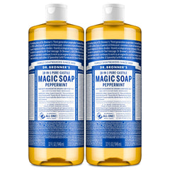Dr. Bronner's Pure-Castile Peppermint bottle pour for versatile cleansing and refreshing feel
