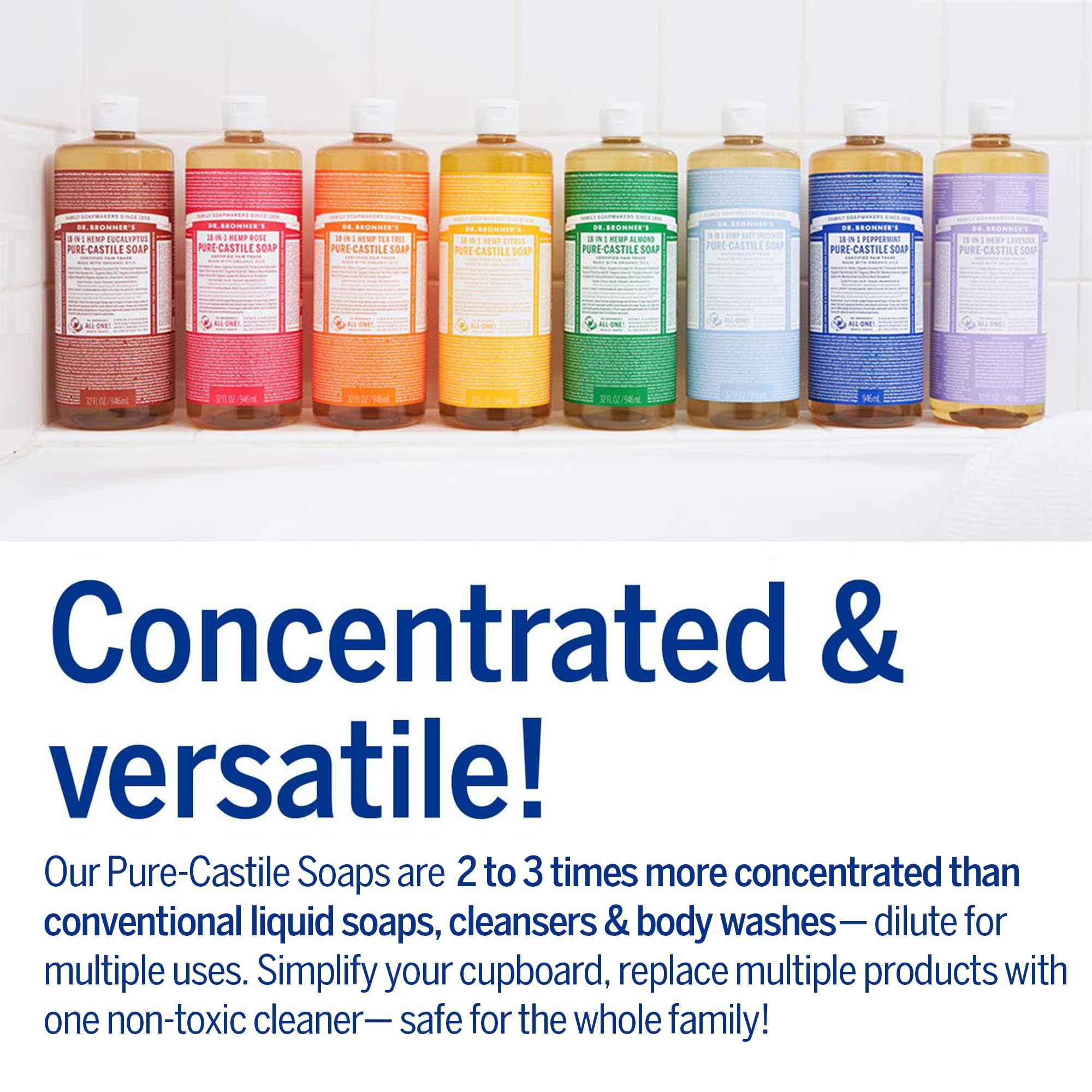 Dr. Bronner's Peppermint Pure-Castile for laundry and mopping tasks.