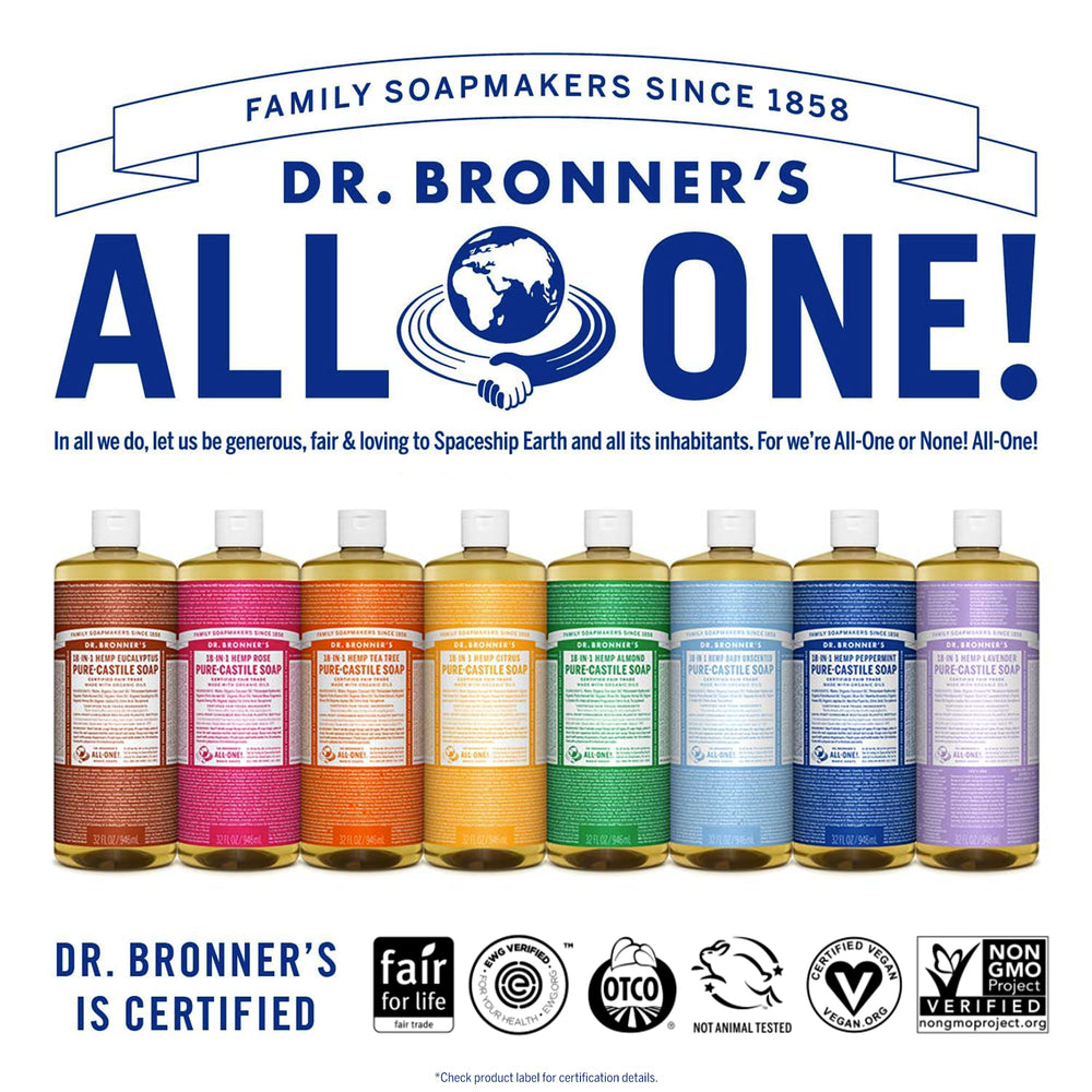 Dr. Bronner's Peppermint Pure-Castile for pets washing and grooming.