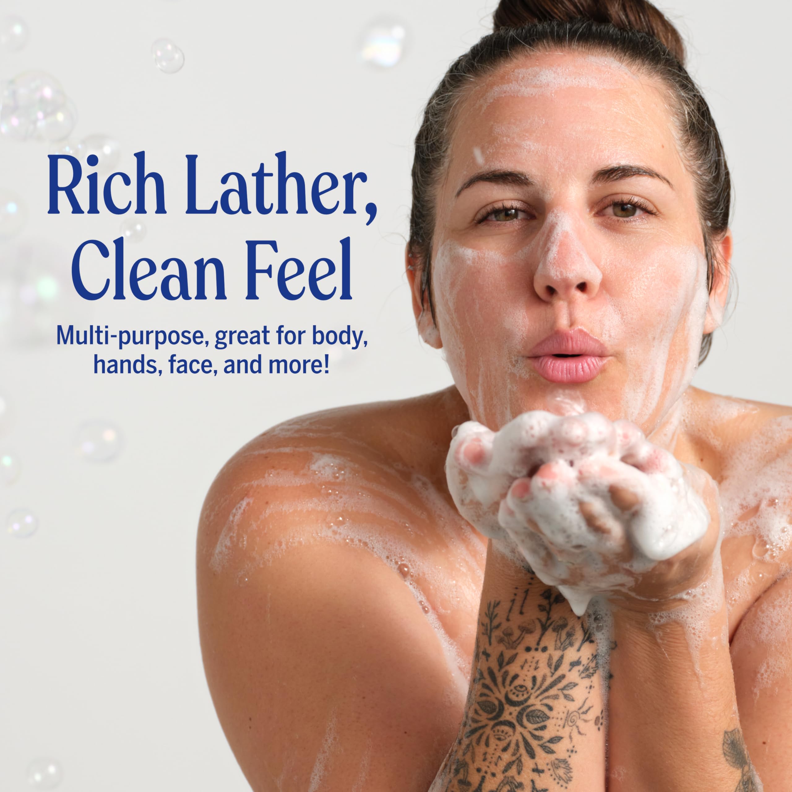 Dr. Bronner's Peppermint Pure-Castile soap being poured demonstrates concentrated formula.