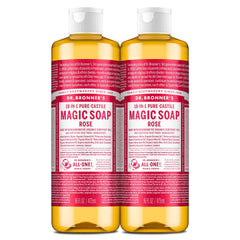 Dr. Bronner's Pure-Castile Rose bottle with regenerative oils for versatile cleaning tasks.