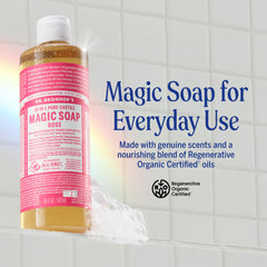 Dr. Bronner's Rose lather demonstrates rich cleansing and skin-friendly suds.