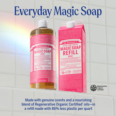 Dr. Bronner's Rose Castile Soap facial cleanser use with creamy foam.