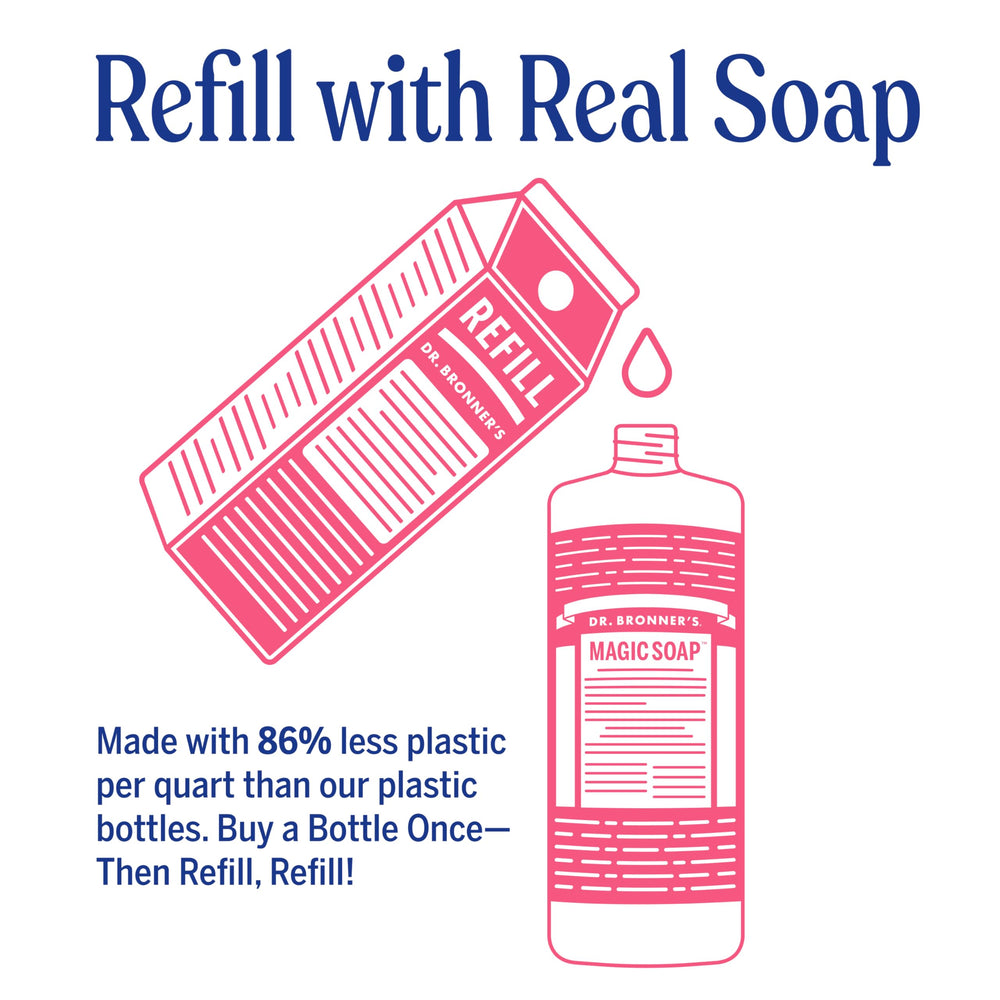 Dr. Bronner's Rose Castile Soap lather closeup highlights rich foam for skin.