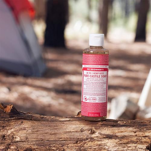 Dr. Bronner's Rose soap lathers well for face, hair, and body care.