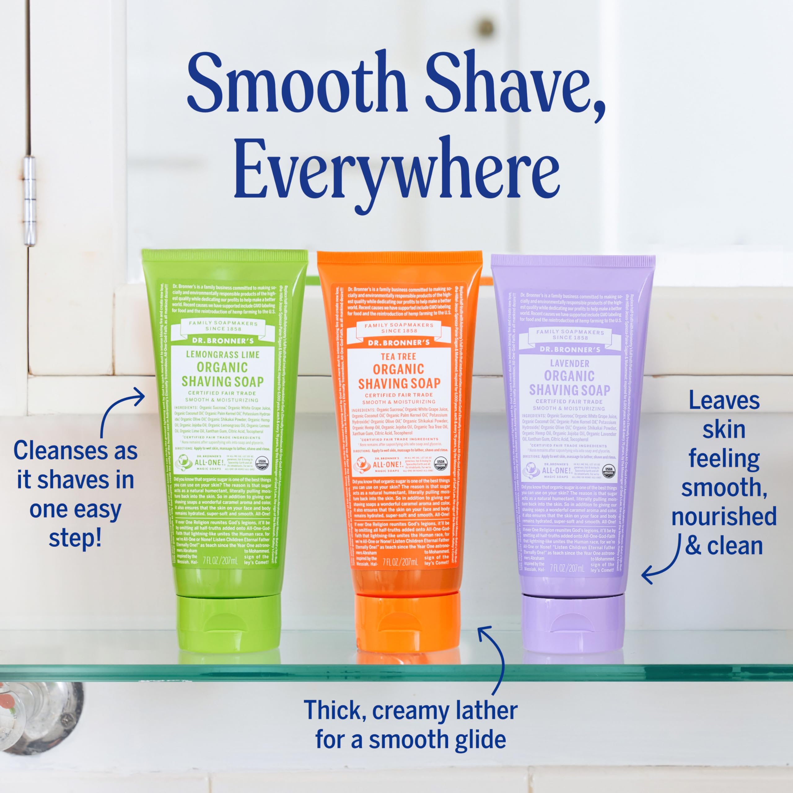 Dr. Bronner's Lemongrass shaving soap pack shot with bright aroma