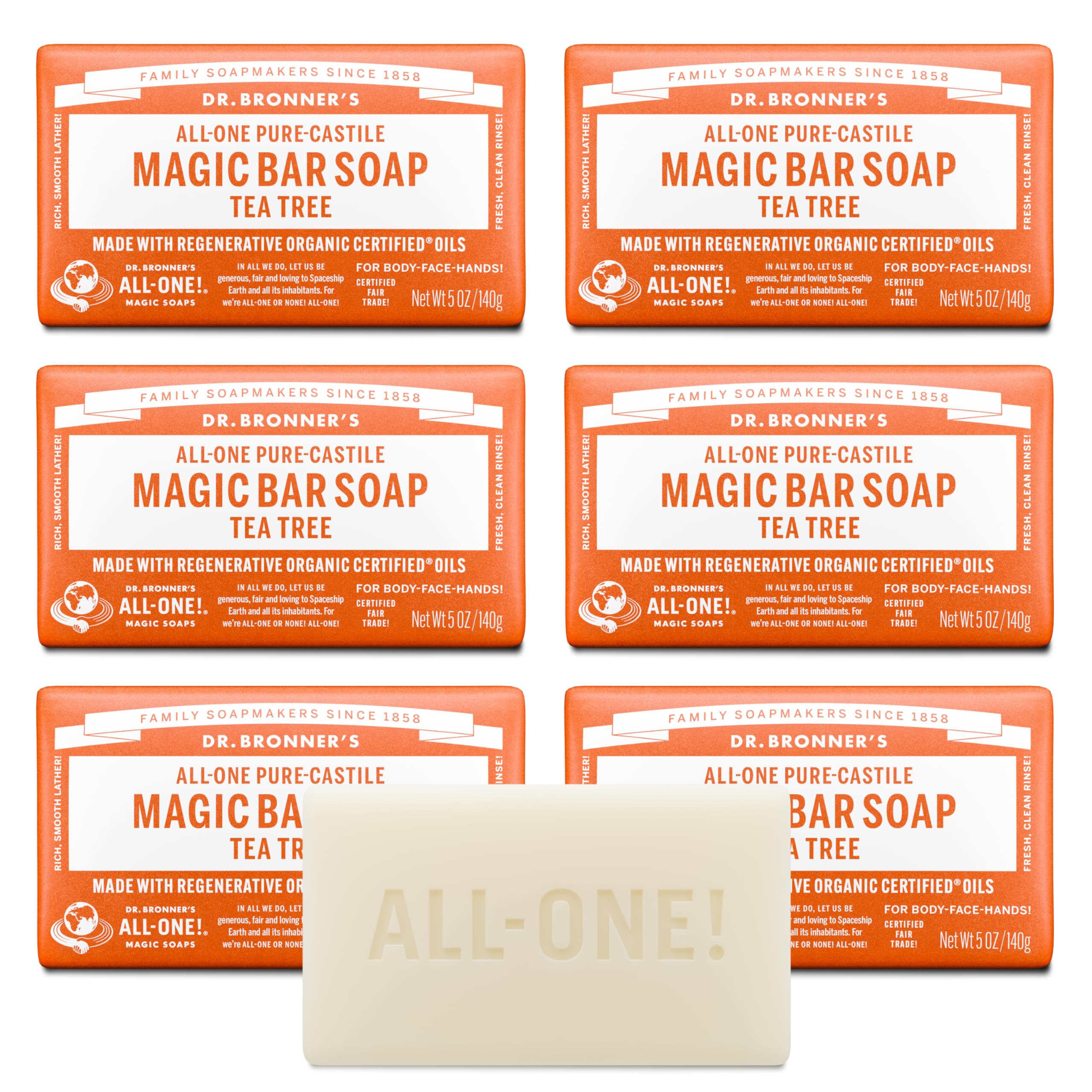 Dr. Bronner's Tea Tree Magic Bar Soap lather close-up for refreshing cleansing.