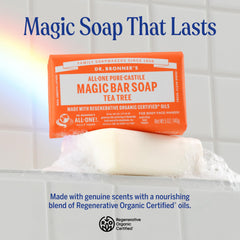 Dr. Bronner's Pure-Castile Magic Bar stacked, versatile wash for face, body, and hair.