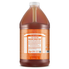 Dr. Bronner's Tea Tree Sugar Soap bottle shows organic oils for gentle cleansing