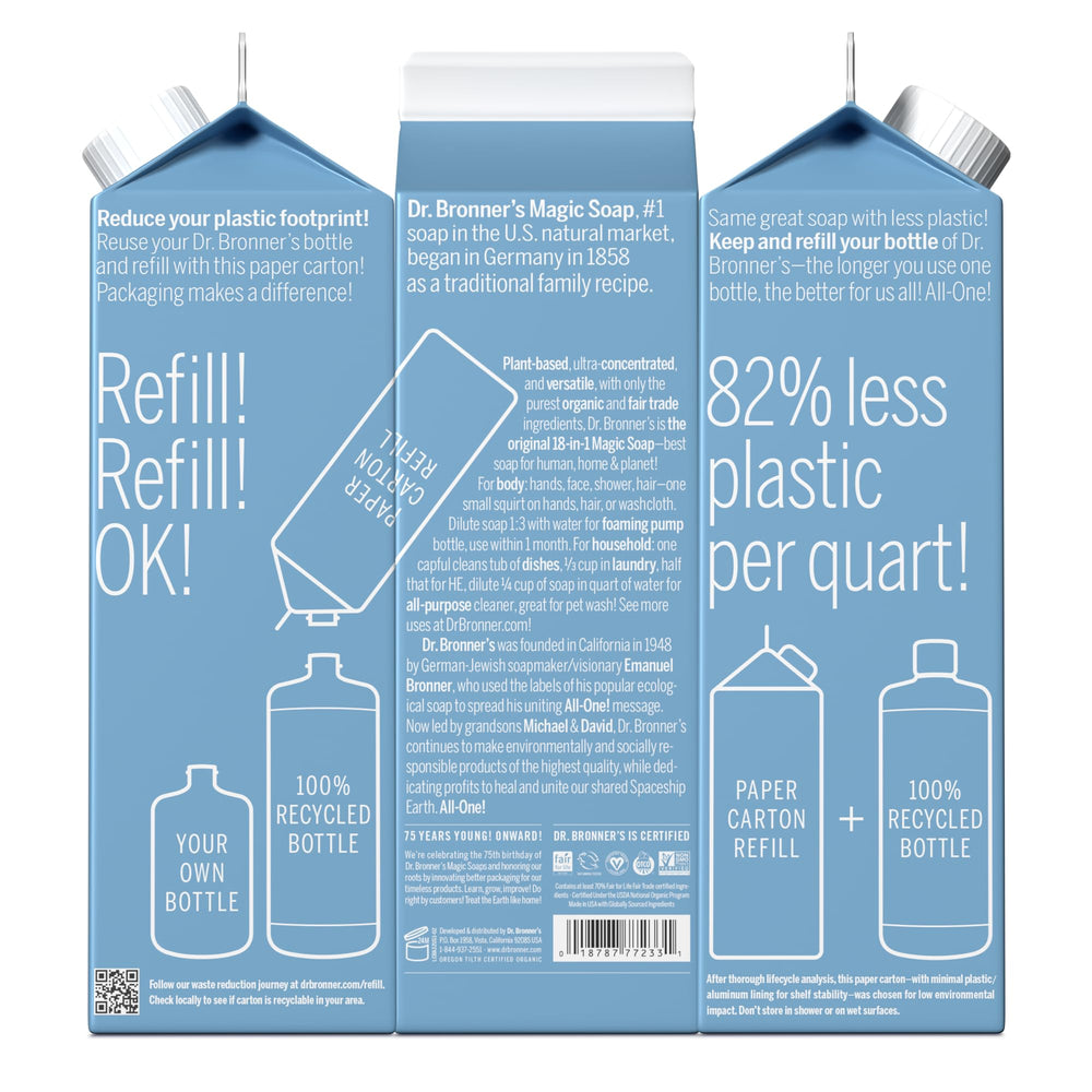 Dr. Bronner's unscented baby soap close-up shows gentle cleansing option.