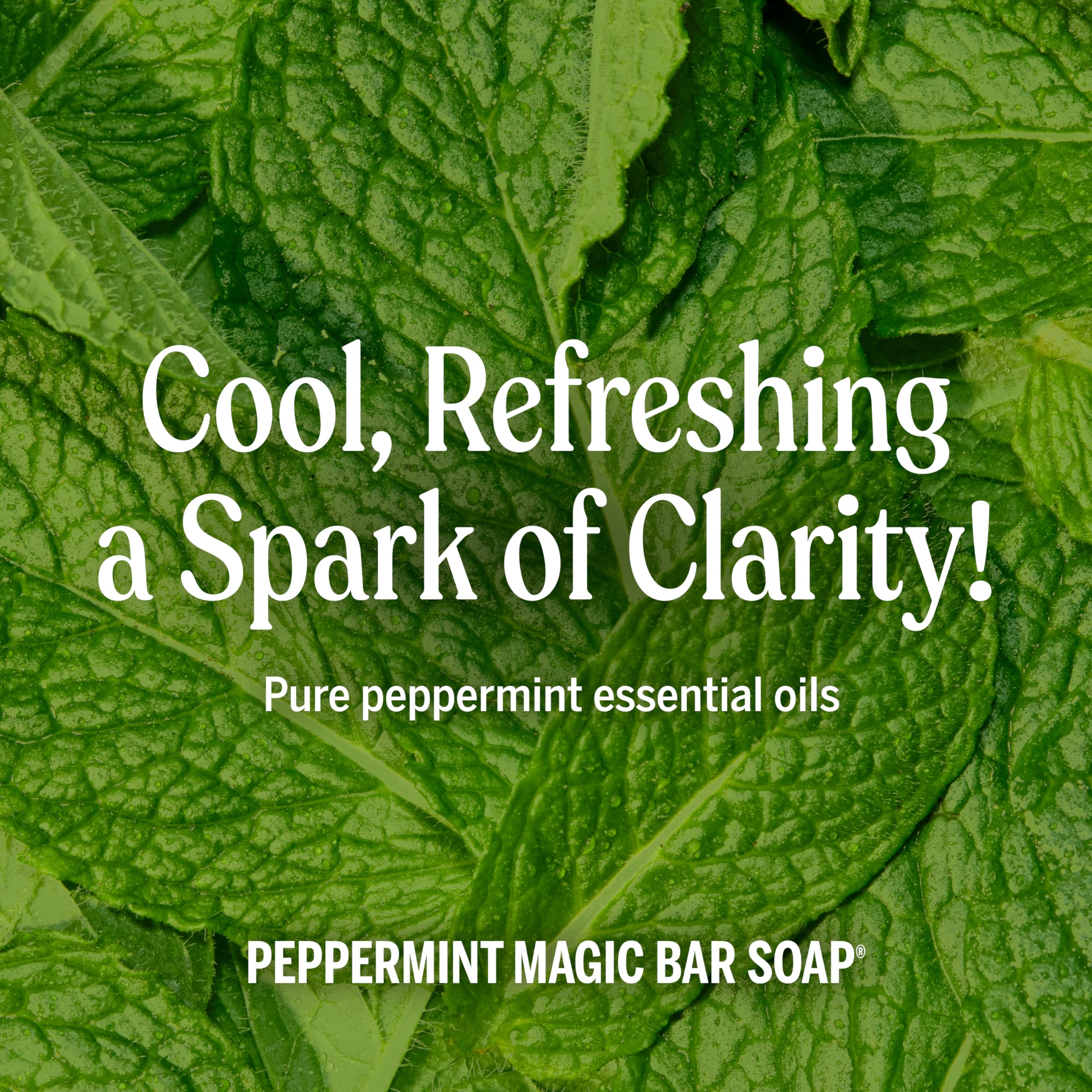 Dr. Bronner's vegan peppermint soap bar shows plant-based oils for skin-friendly cleansing
