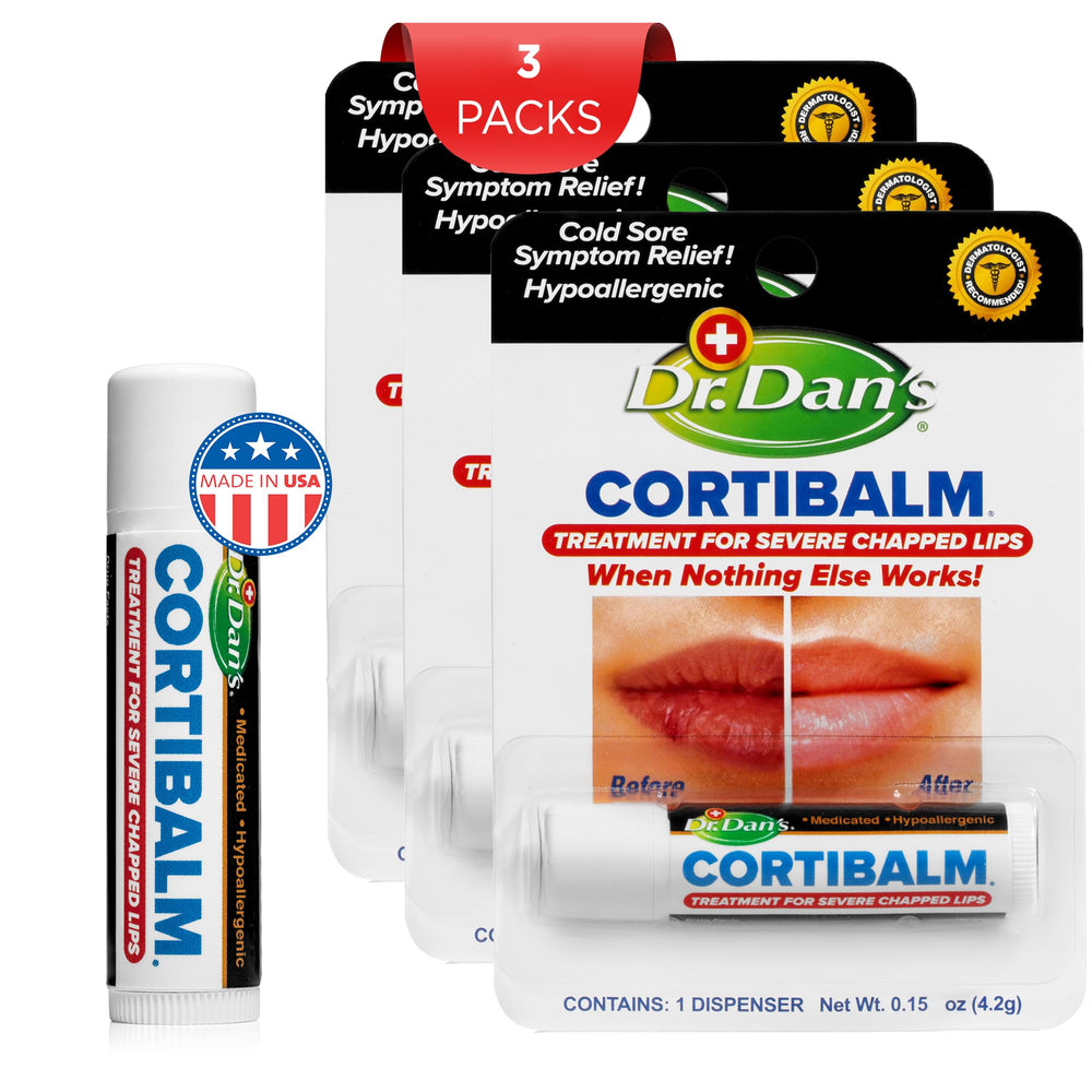 Dr. Dan's Cortibalm tube application on lip with smooth glide.