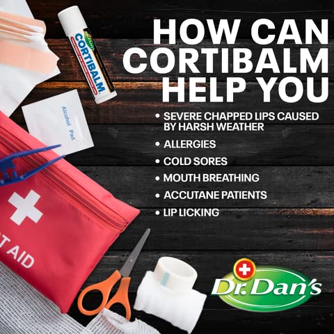 Dr. Dan's Cortibalm 5-pack packaging box communicates hypoallergenic blend and simple lip care