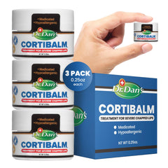 Dr. Dan's Cortibalm jar pack demonstrates a convenient multi-pack for at-home lip care and relief.