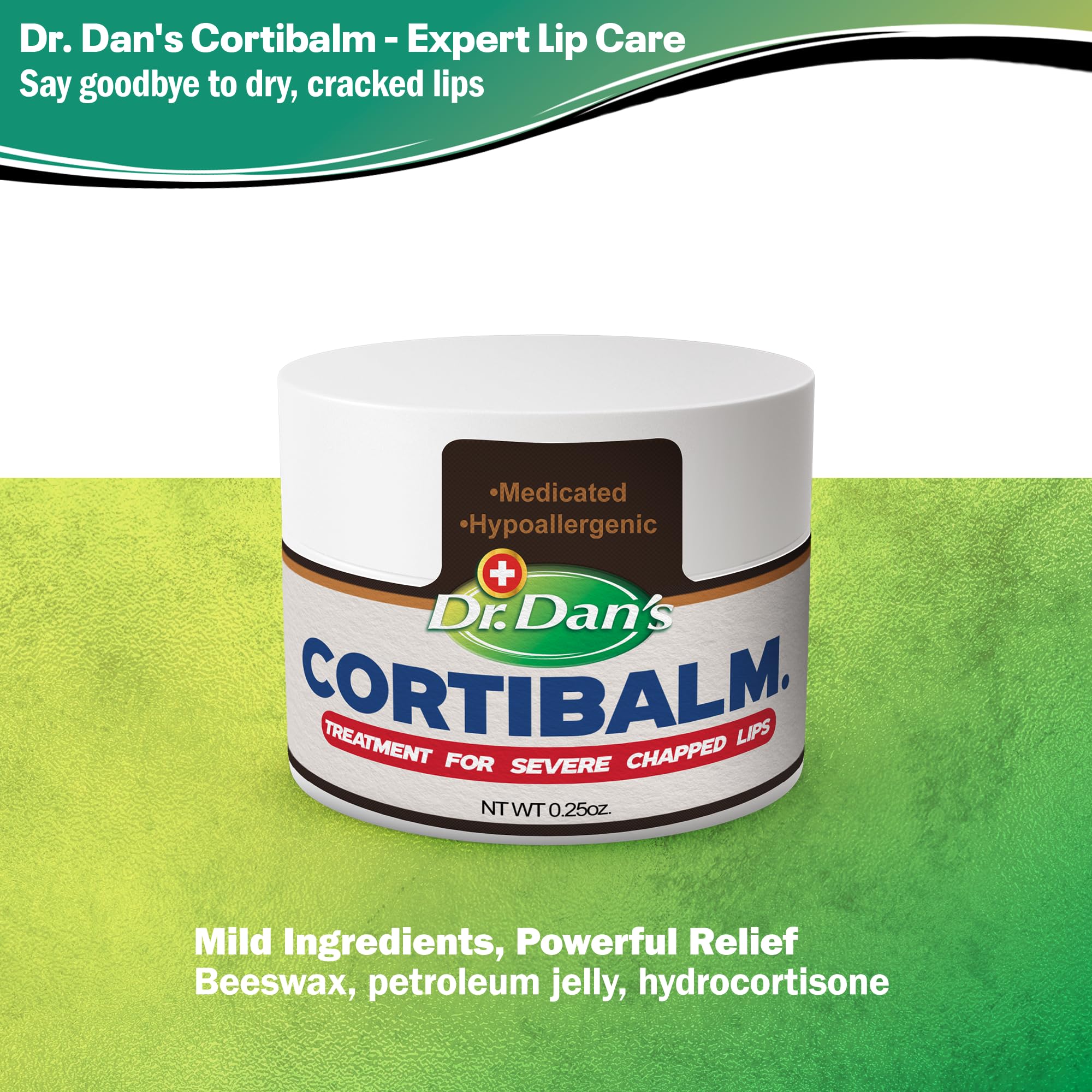 Dr. Dan's Cortibalm original blend suggests gentle lip care for one-step relief.
