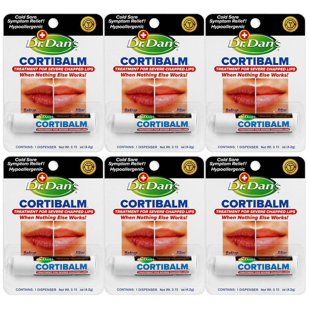 Dr. Dan's Cortibalm tube close-up highlighting soothing lip care benefits