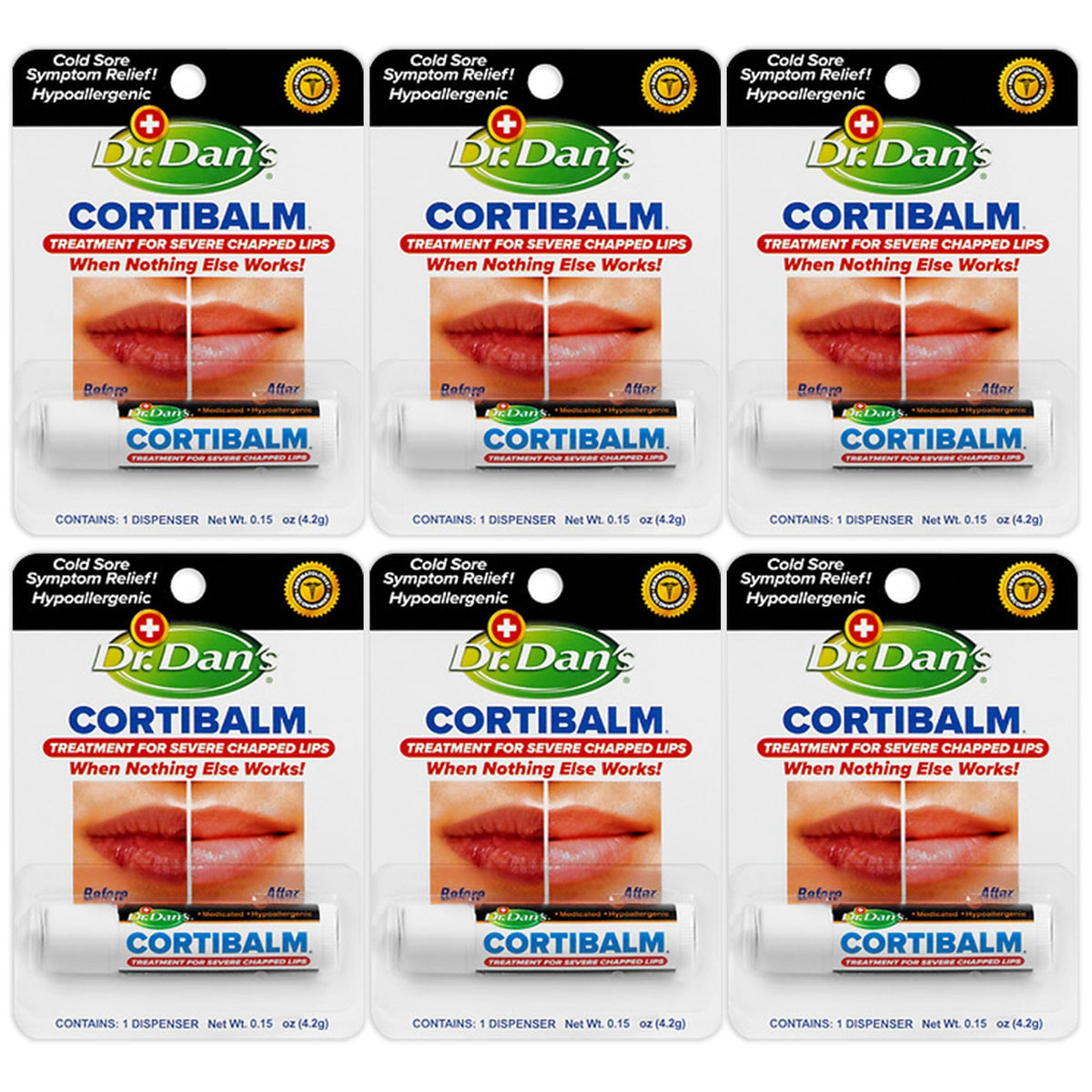 Dr. Dan's Cortibalm tube close-up highlighting soothing lip care benefits