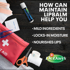 Dr. Dan's Maintain Lip Balm application glide demonstrates smooth, non-irritating lip moisturization.