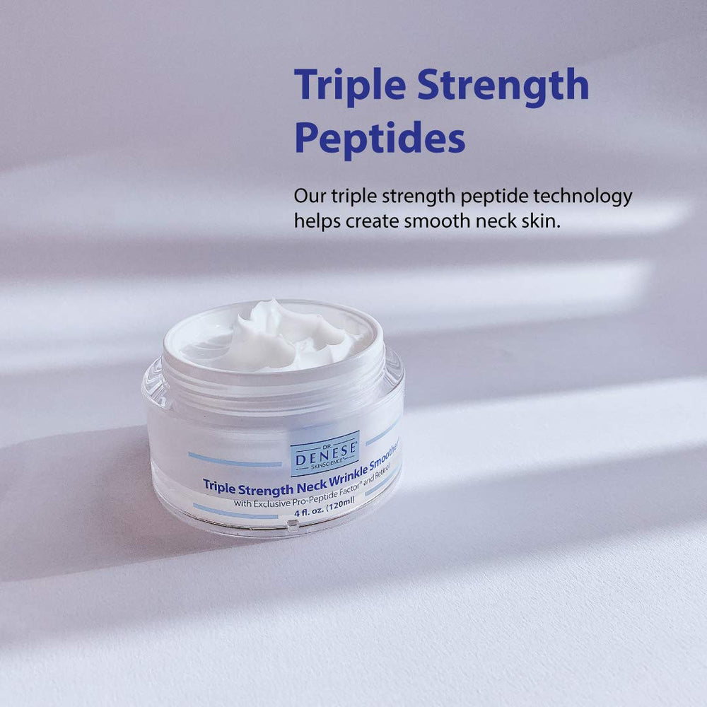 Dr. Denese neck-wrinkle-smoother applied to neck with upward massage technique