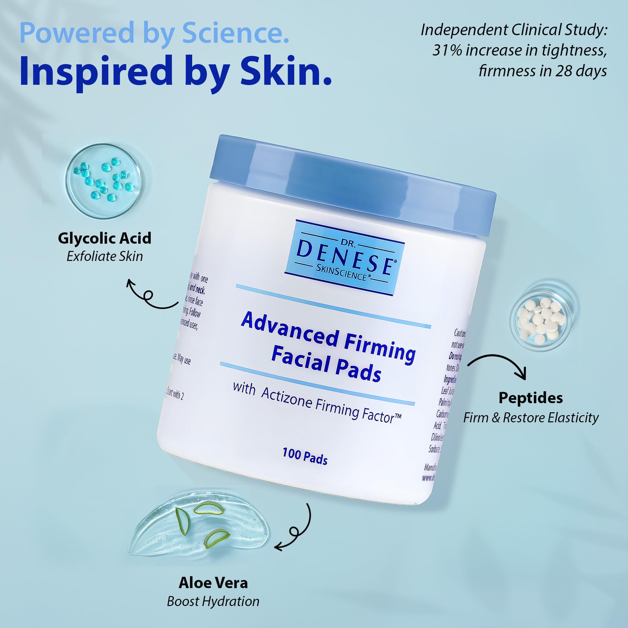 Dr. Denese SkinScience aloe-peptide pad highlights hydration and elasticity support