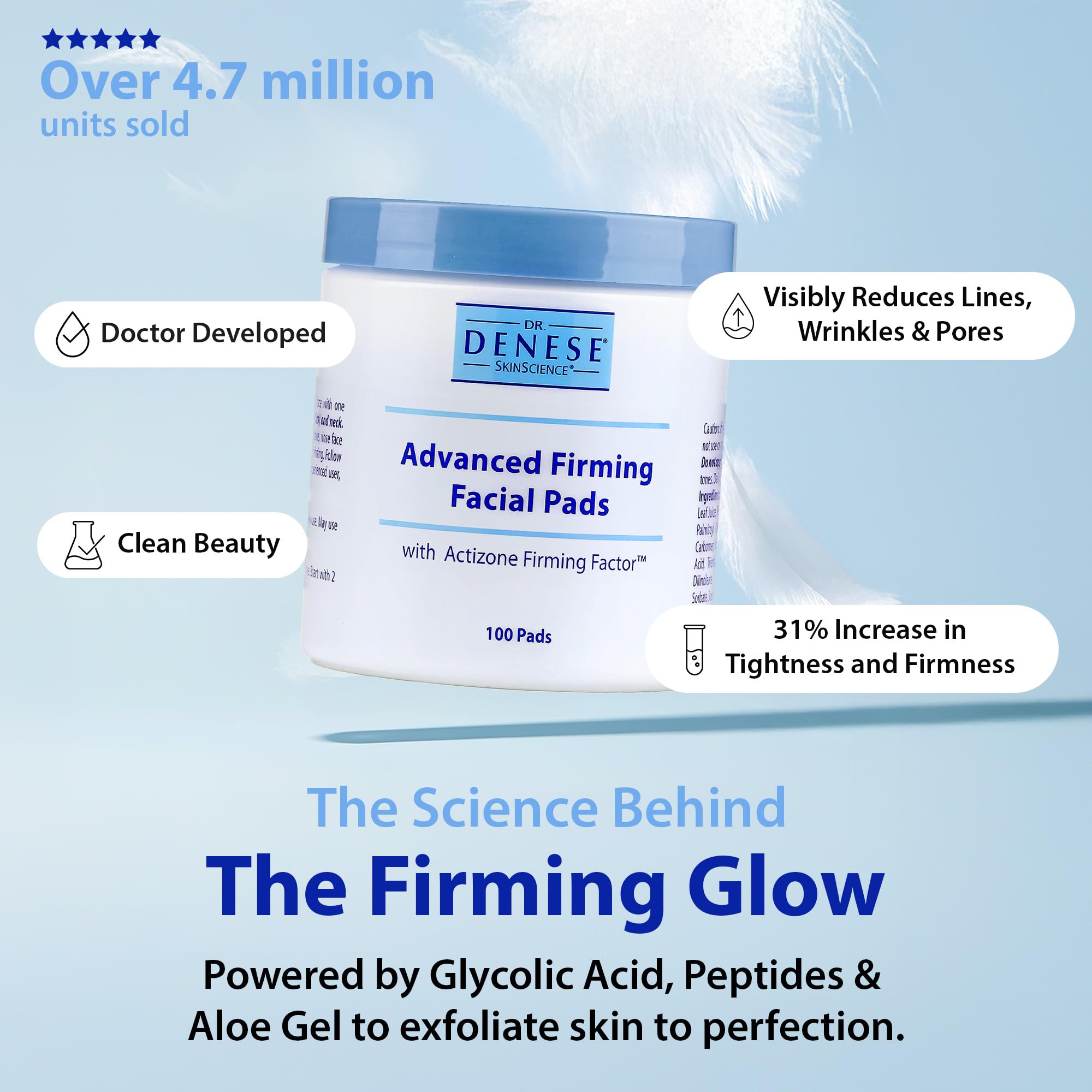 Dr. Denese SkinScience glycolic-action pad demonstrates exfoliation with noticeable brightness