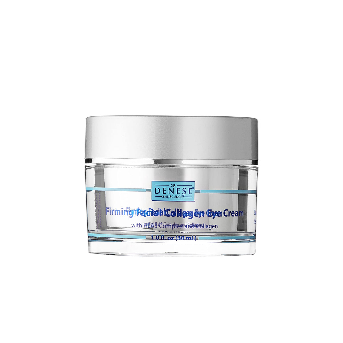 Dr. Denese SkinScience Firming Eye Cream bottle closeup supporting smoother under-eye skin.