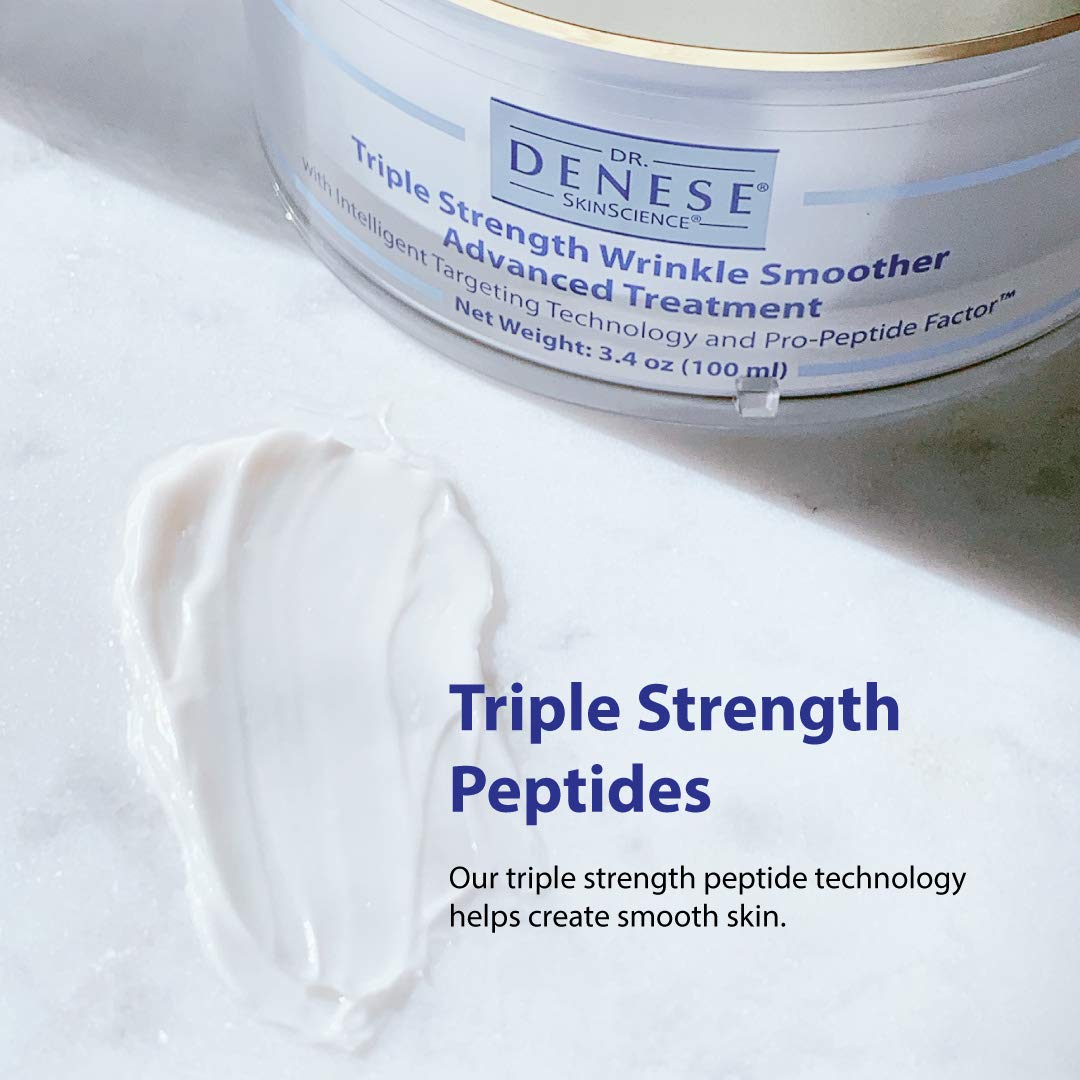 Dr. Denese Triple Strength Wrinkle Smoother bottle showing silky hydration with squalane and glycerin