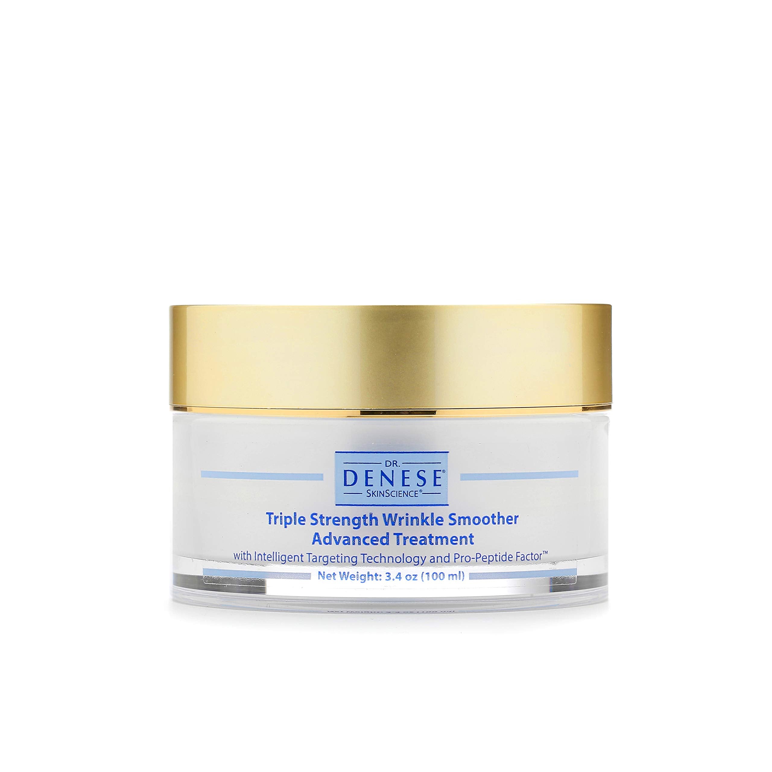 Dr. Denese Triple Strength Wrinkle Smoother jar closeup showing hydrating night cream texture for smoother skin