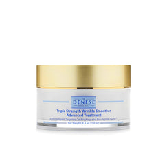 Dr. Denese Triple Strength Wrinkle Smoother jar closeup showing hydrating night cream texture for smoother skin