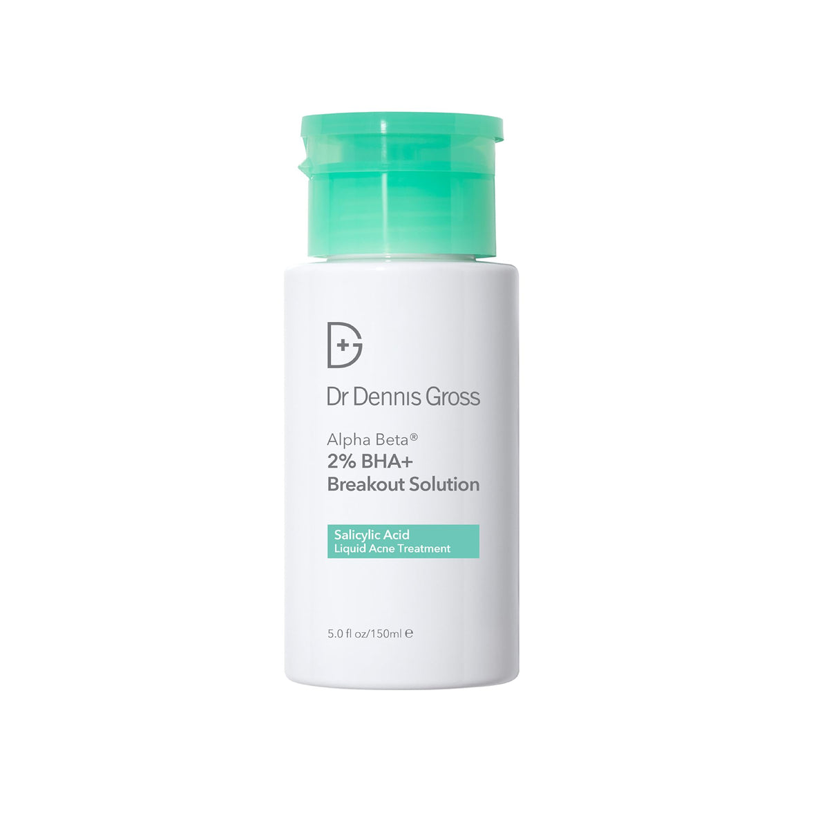 Dr Dennis Gross Alpha Beta 2% BHA+ bottle closeup supports clear pores for a smoother complexion