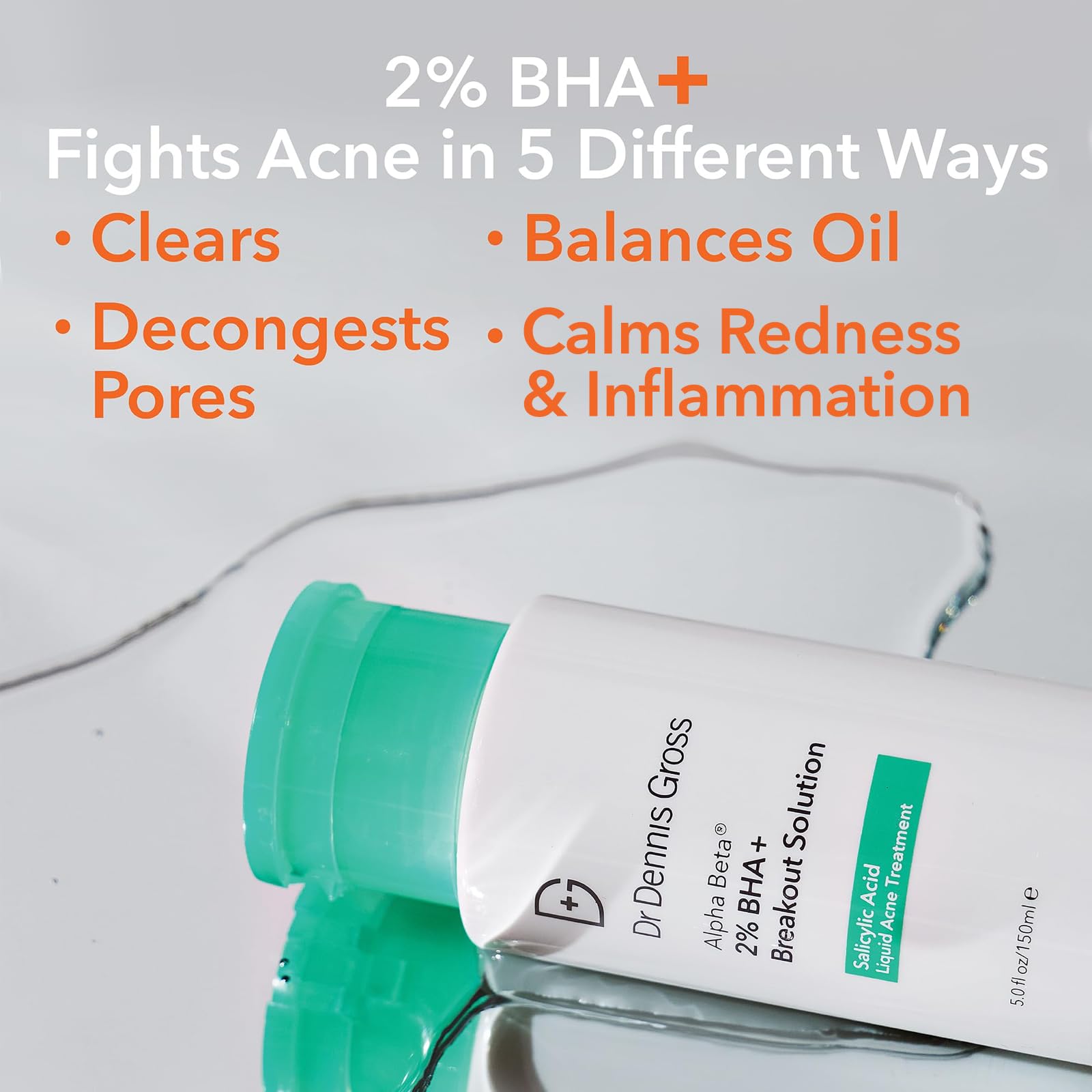 Dr Dennis Gross Alpha Beta 2% BHA+ bottle pour demonstrates easy, targeted application