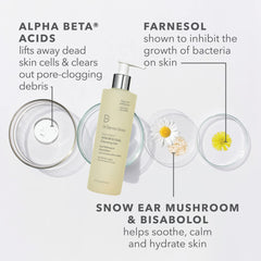 Wet hands apply Dr. Dennis Gross Alpha Beta daily cleansing gel on the face.